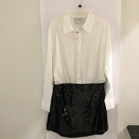 NEW Anthropologie Mare Women sz XL Buttondown 2 in 1 Sequin Mini Shirt Dress - Picture 7 of 16